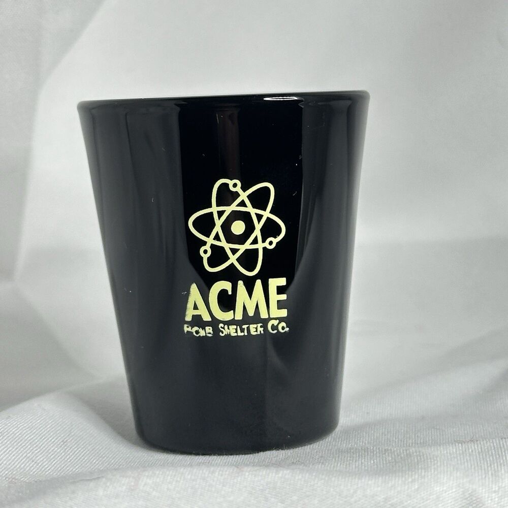 ACME Bomb Shelter Co Atomic Logo Black Shot Glass Novelty Barware 2.5"